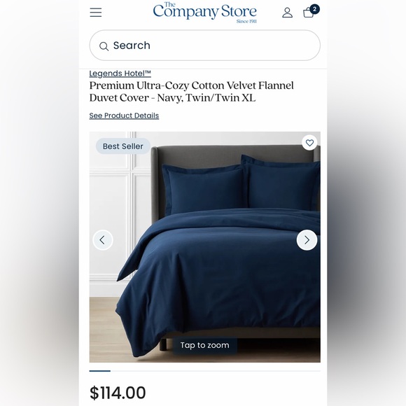 Company Store Premium Ultra-Cozy Velvet Flannel Duvet Cover - Navy, Twin/Twin XL - Picture 1 of 3